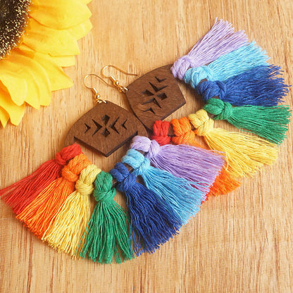 Preorder Rainbow Macrame Fringe Earrings*