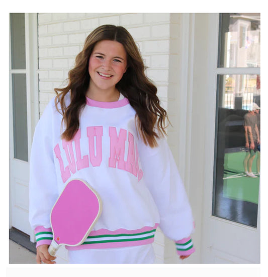 LULU MAC WHITE WITH PINK MONO STITCH-Green/Pink Stripe