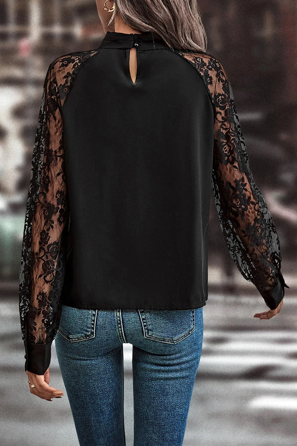 Black Floral Lace Blouse RTS