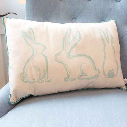 Lily Belle Bunny Lumbar Pillow   Soft White/Blue   13x20