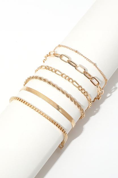 Gold Multi Layered Adjustable Chain Bracelet Set