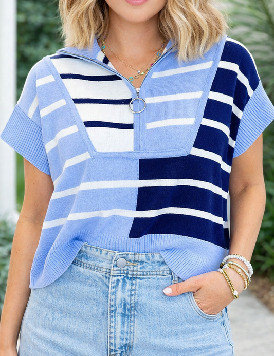 Blue Colorblock Striped Sweatervest FB