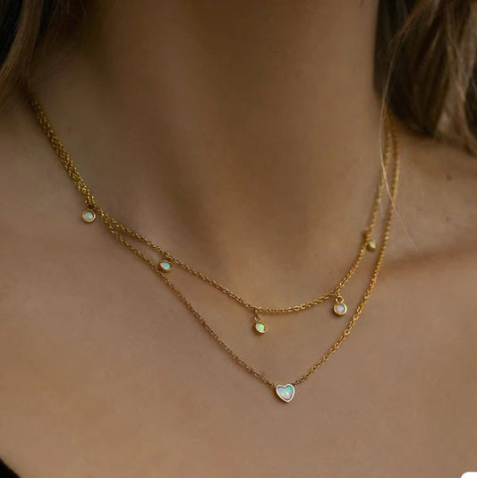 *Preorder: Layered Drop Stone Heart Necklace*