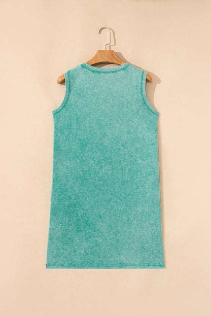 Beau Blue Mineral Wash Pocket Tank Mini Dress