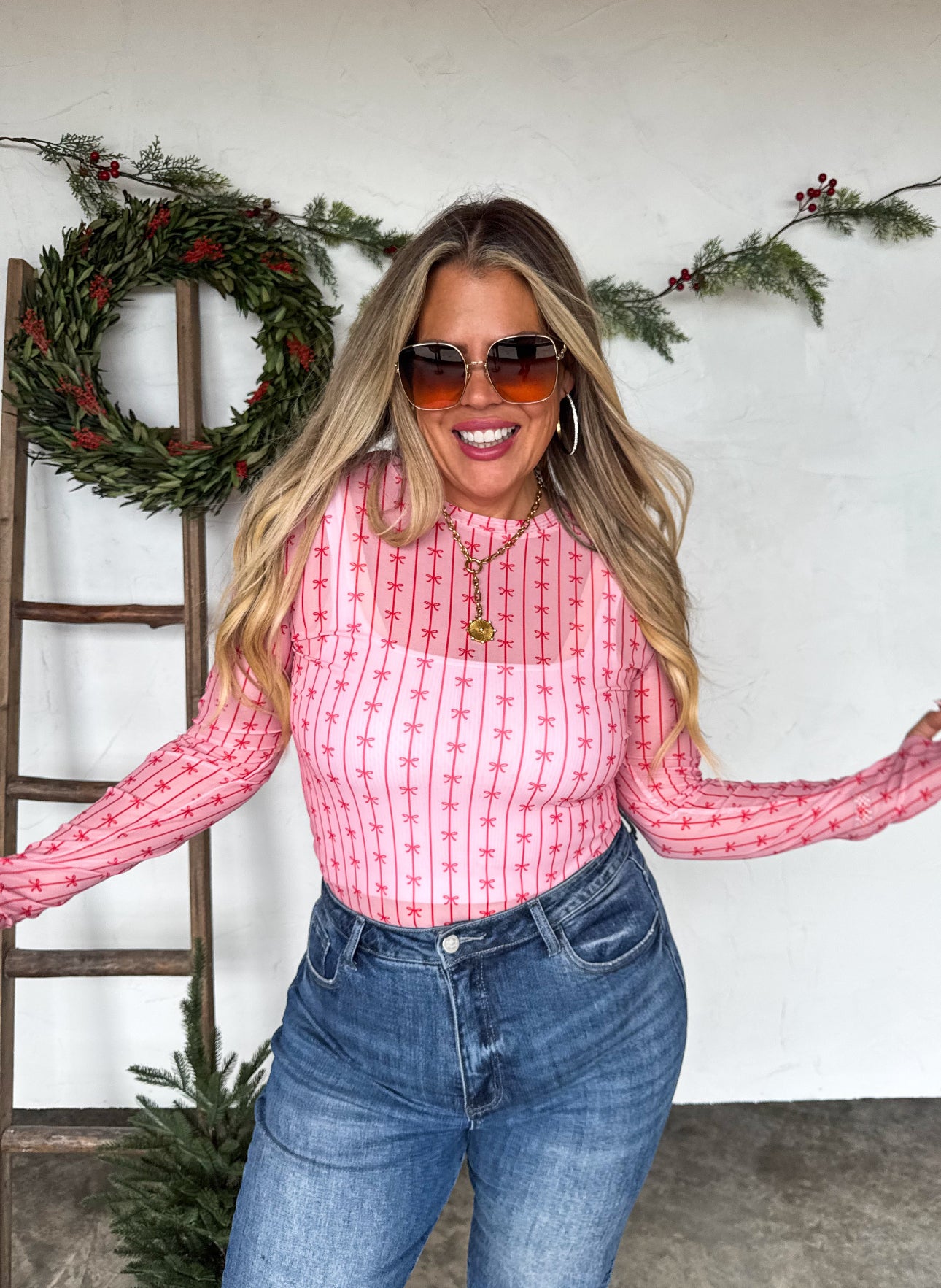 The Blakeley Mesh Holiday Print Top-Preorder Closes 9/3 @8PM CST