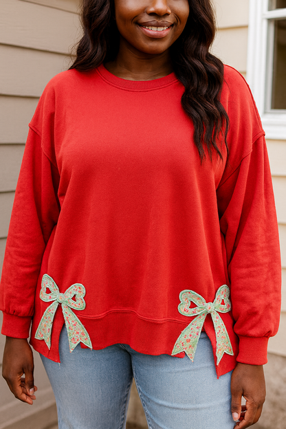 Floral Bow Slit Sweatshirt FB