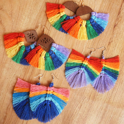 Preorder Rainbow Macrame Fringe Earrings*