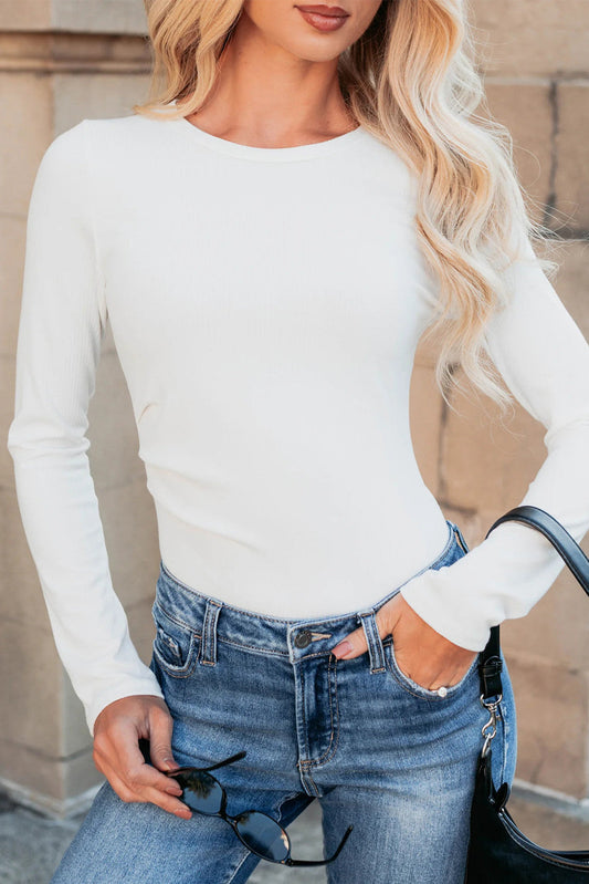 White Ribbed Crew FB