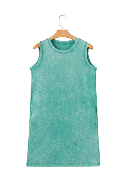 Beau Blue Mineral Wash Pocket Tank Mini Dress