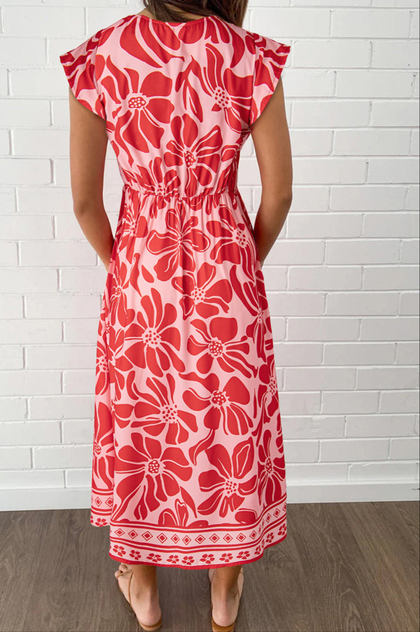 Red Boho Floral Dress FB