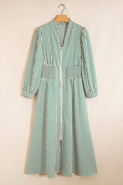 Green Stripe Clinched Midi Dress RTS