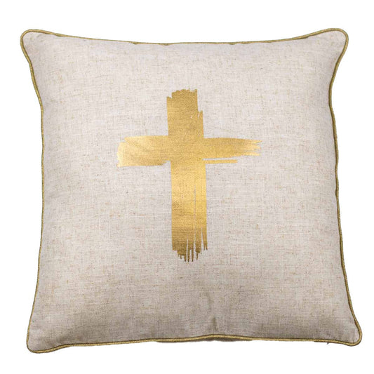Metallic Cross Pillow   Oat/Gold   18x18