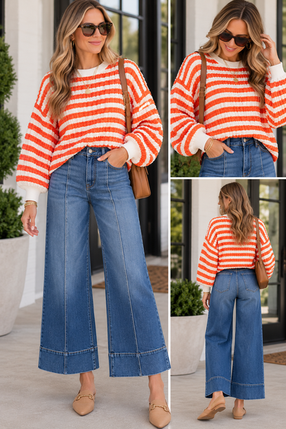 Orange Stripe Textured Top