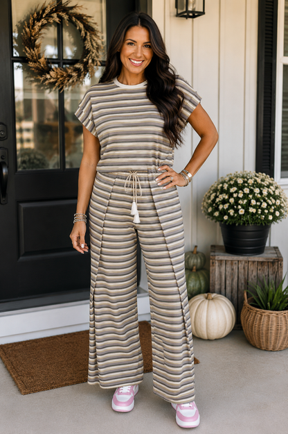 Khaki Striped Pants Set RTS
