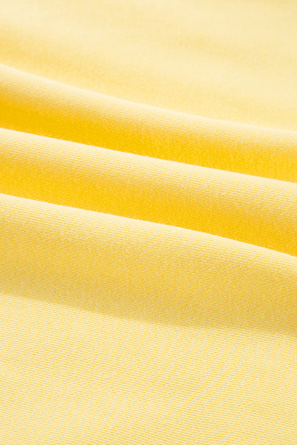 Yellow Colorblock Patchwork Half Button Pullover and Shorts Outfit