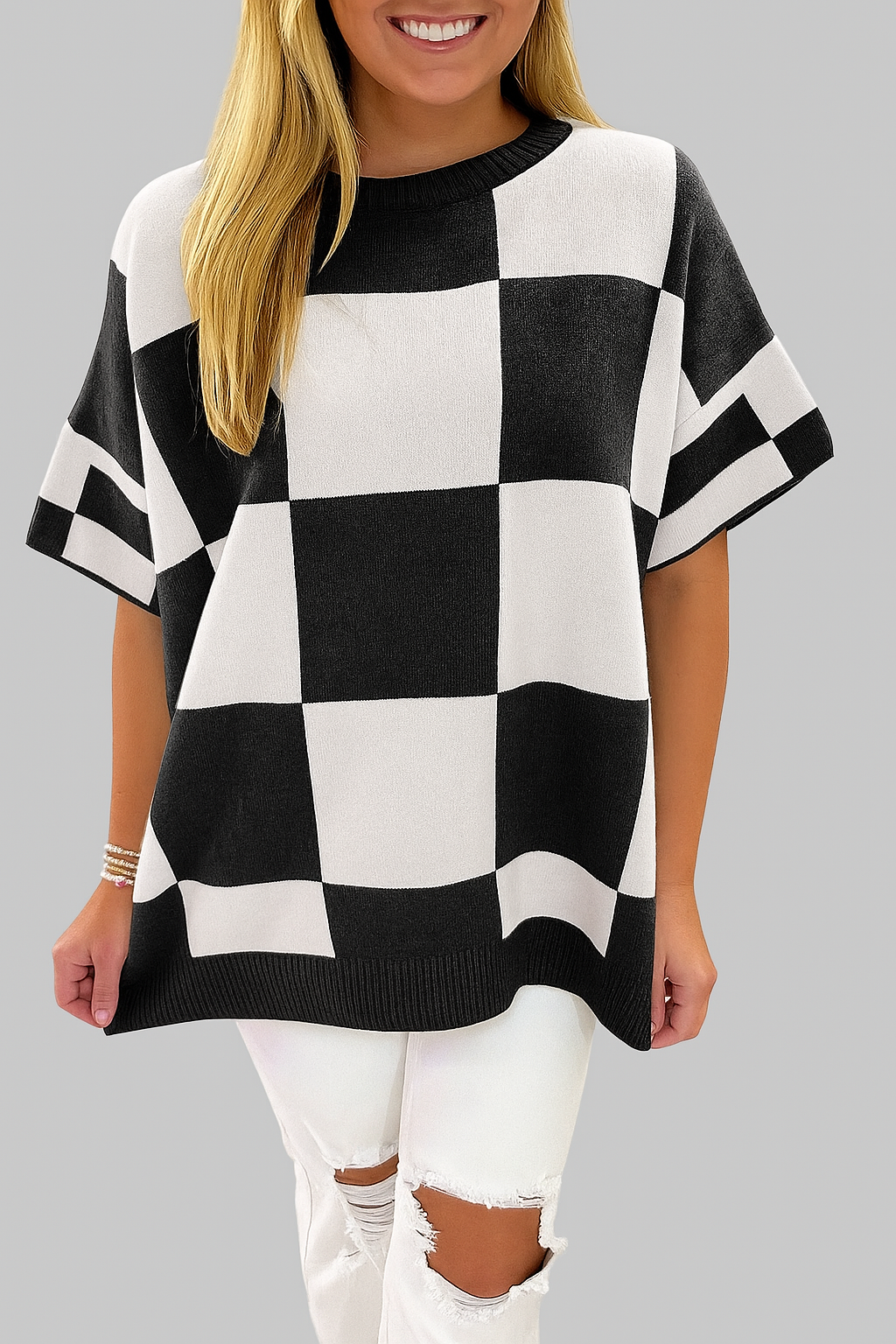 Checkered Loose Sweater FB