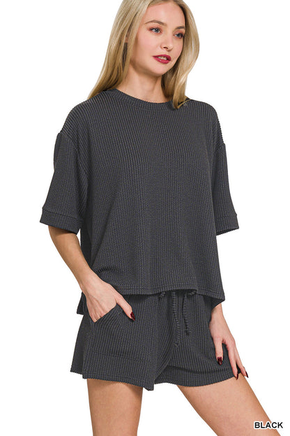 Ribbed Short Sleeve Zenana Set New RTS