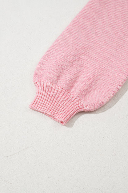 Pink Bow Round Neck Pullover Sweater