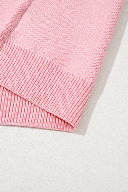 Pink Bow Round Neck Pullover Sweater