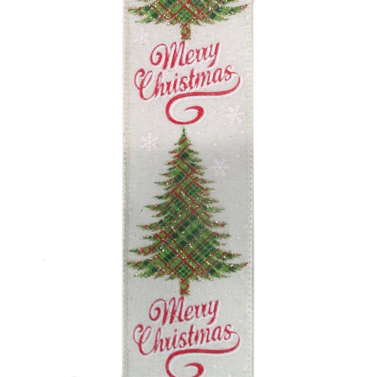 Merry Christmas Linen Snowflake Plaid Tree Ribbon