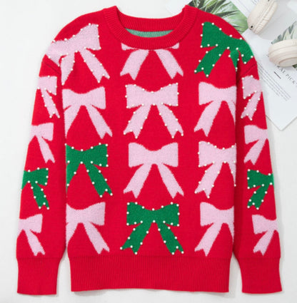 Bow Pearl Christmas Sweater