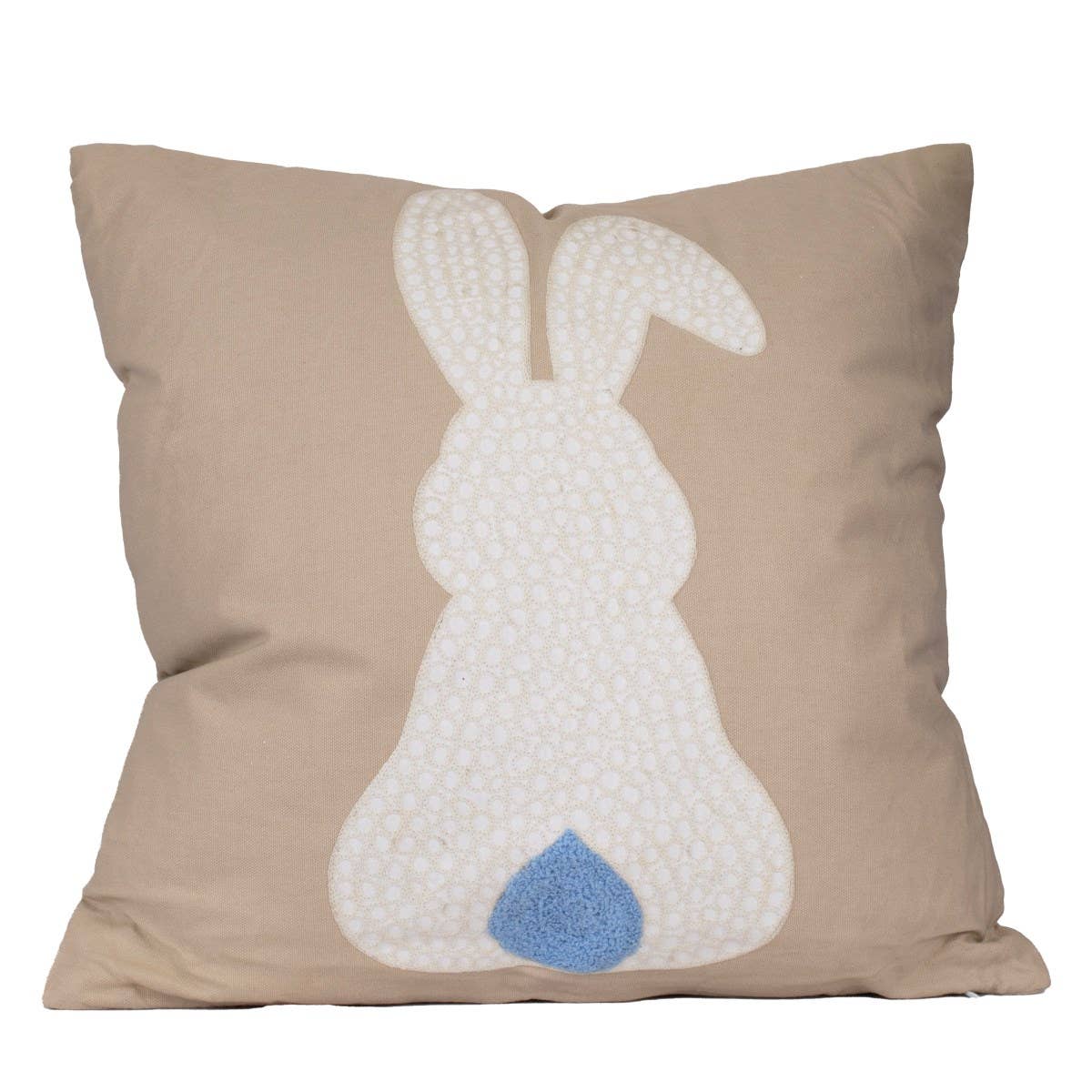 Poppy Bunny Pillow   Oat/White/Blue   18x18