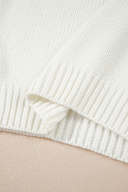 White Embroidered Bow Boots Graphic Drop Shoulder Sweater