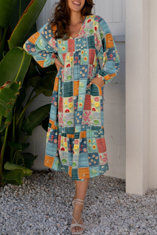 Mixed Floral Checkered Dress FB
