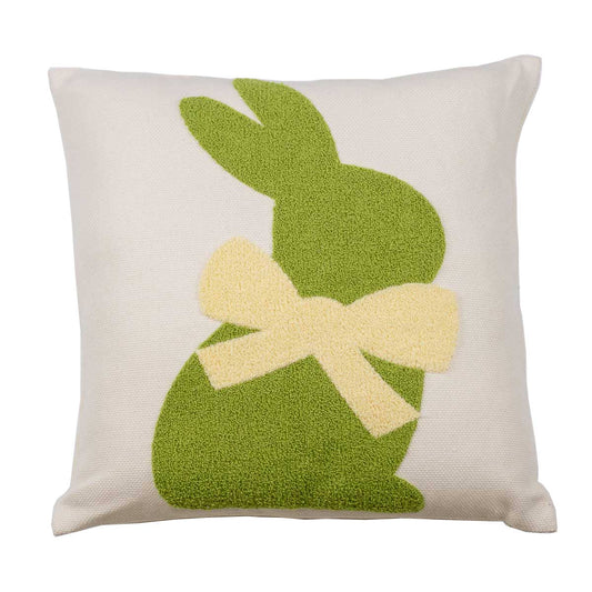 Embroidered Bunny Pillow   Oat/Green   16x16