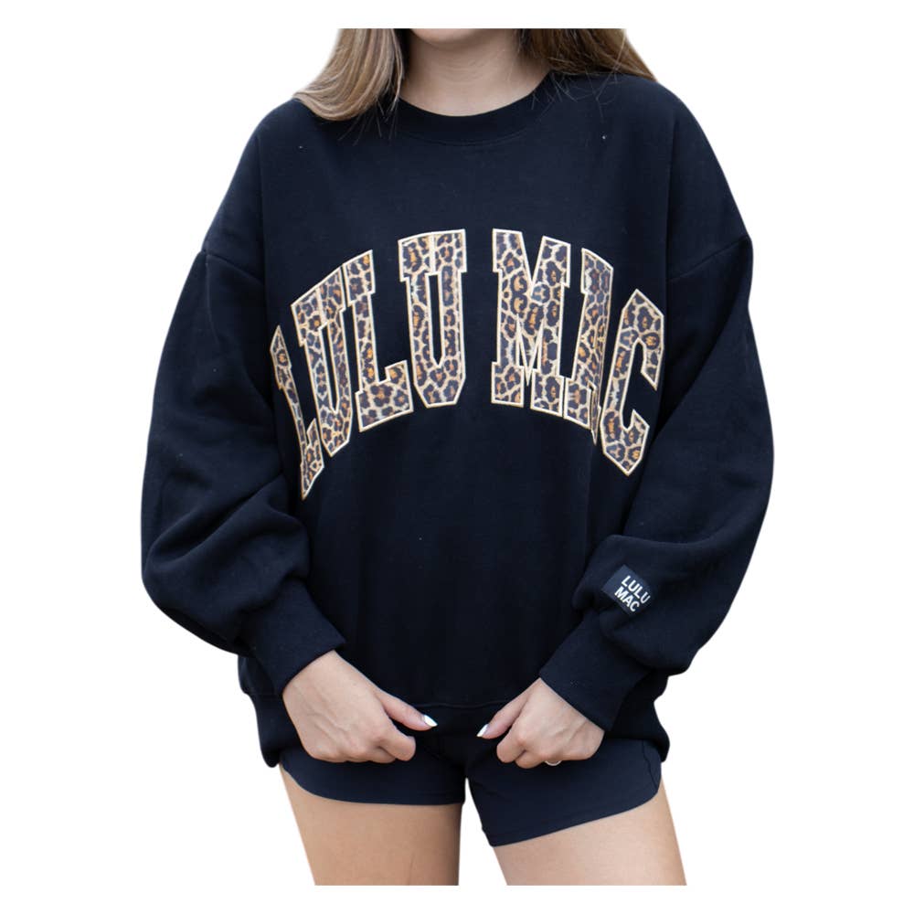 Lulu Mac Black-Leopard Print Embroidered Sweatshirt