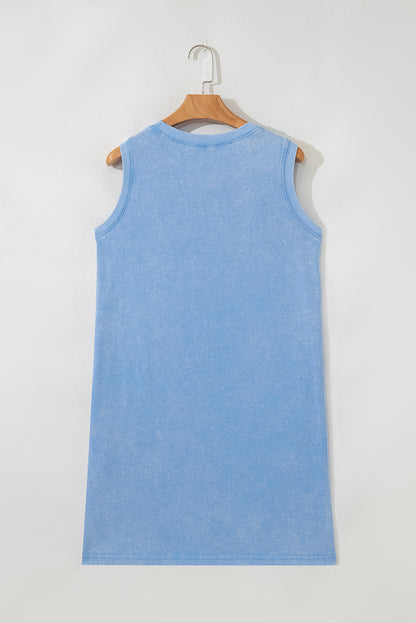 Beau Blue Mineral Wash Pocket Tank Mini Dress