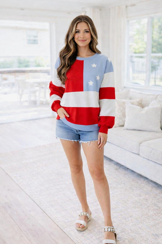 Vintage American Flag Oversize Pullover  FB