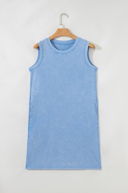 Beau Blue Mineral Wash Pocket Tank Mini Dress