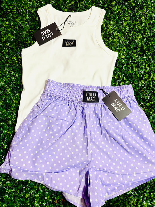 Lavender Lulu Mac Polka Dot Shorts-Adult