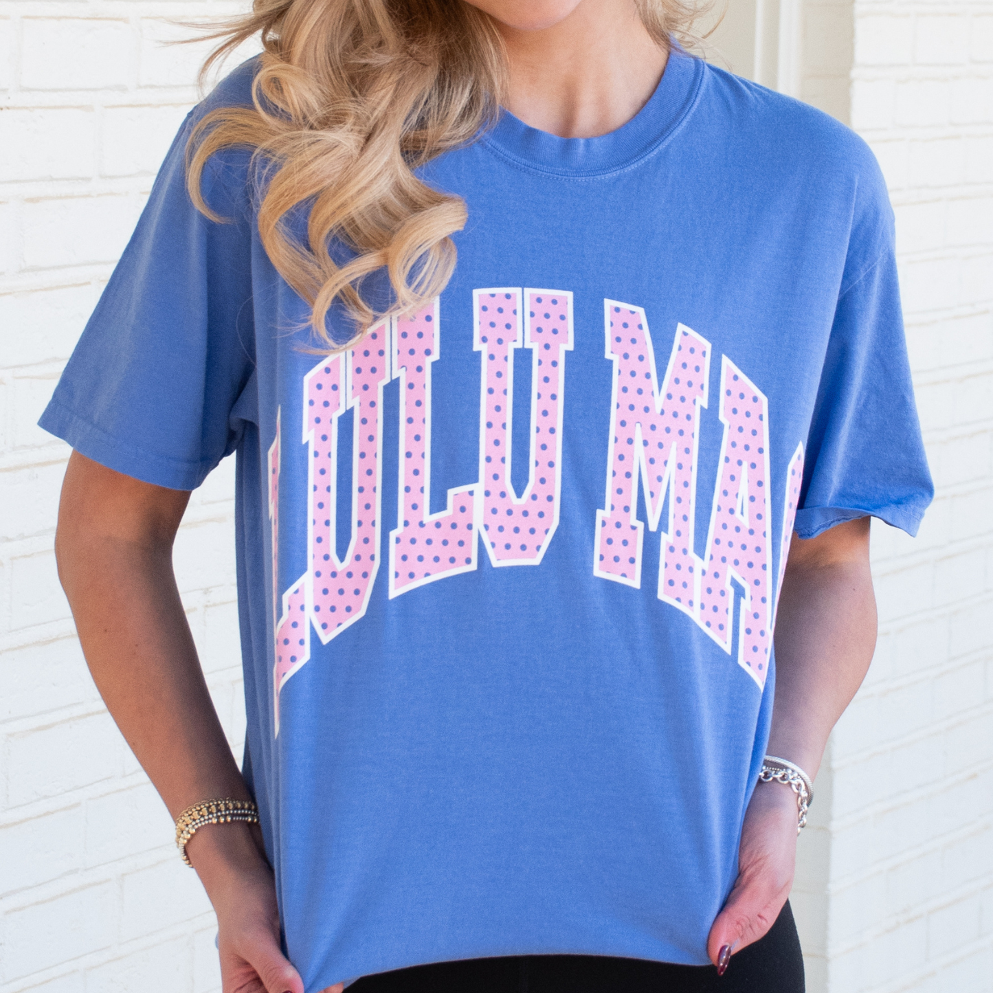 Lulu Mac Tee-Polka Dot Adult Flo Blue Comfort Colors Tee