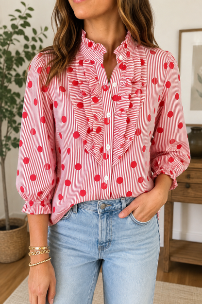 Polka Dot Ruffle Shirt