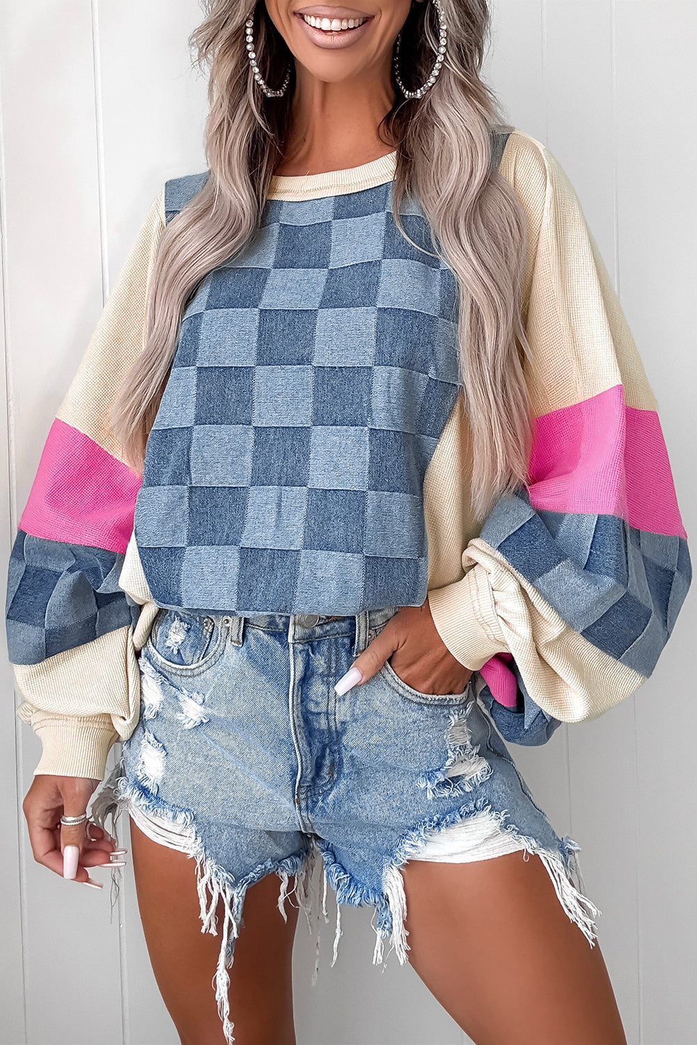 Checkered Denim Patchwork Sweatshirt RTS