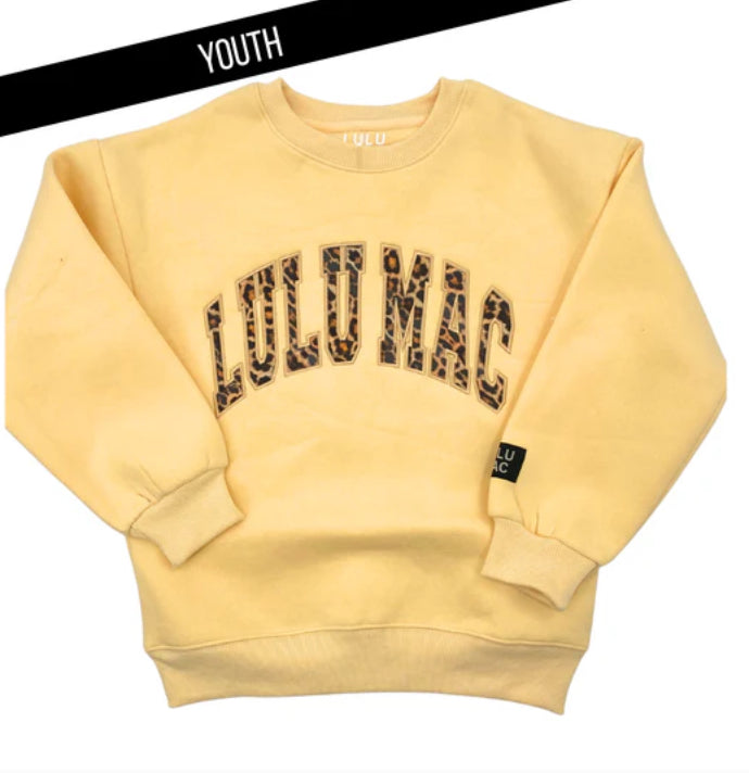 LULU MAC KIDS SWEATSHIRT BUTTER YELLOW WITH LEOPARD PRINT