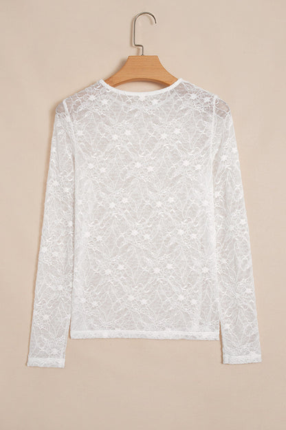 Beige Sheer Mesh Lace Top