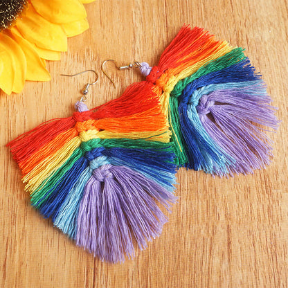 Preorder Rainbow Macrame Fringe Earrings*