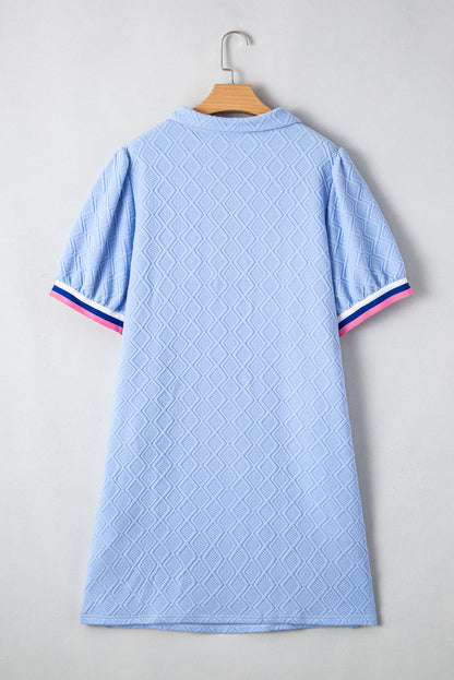 Blue Textured Contrast Zip Collar Plus Dress RTS