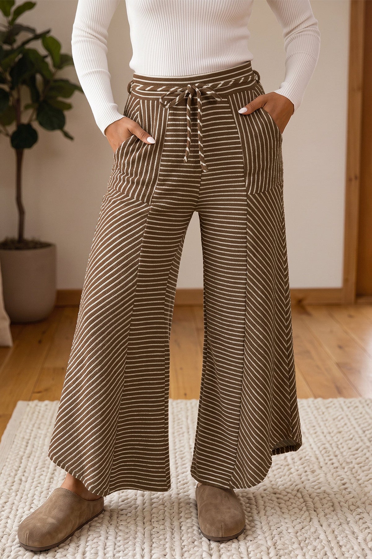 Stripe Patchwork Casual Wide Leg Pants RTS