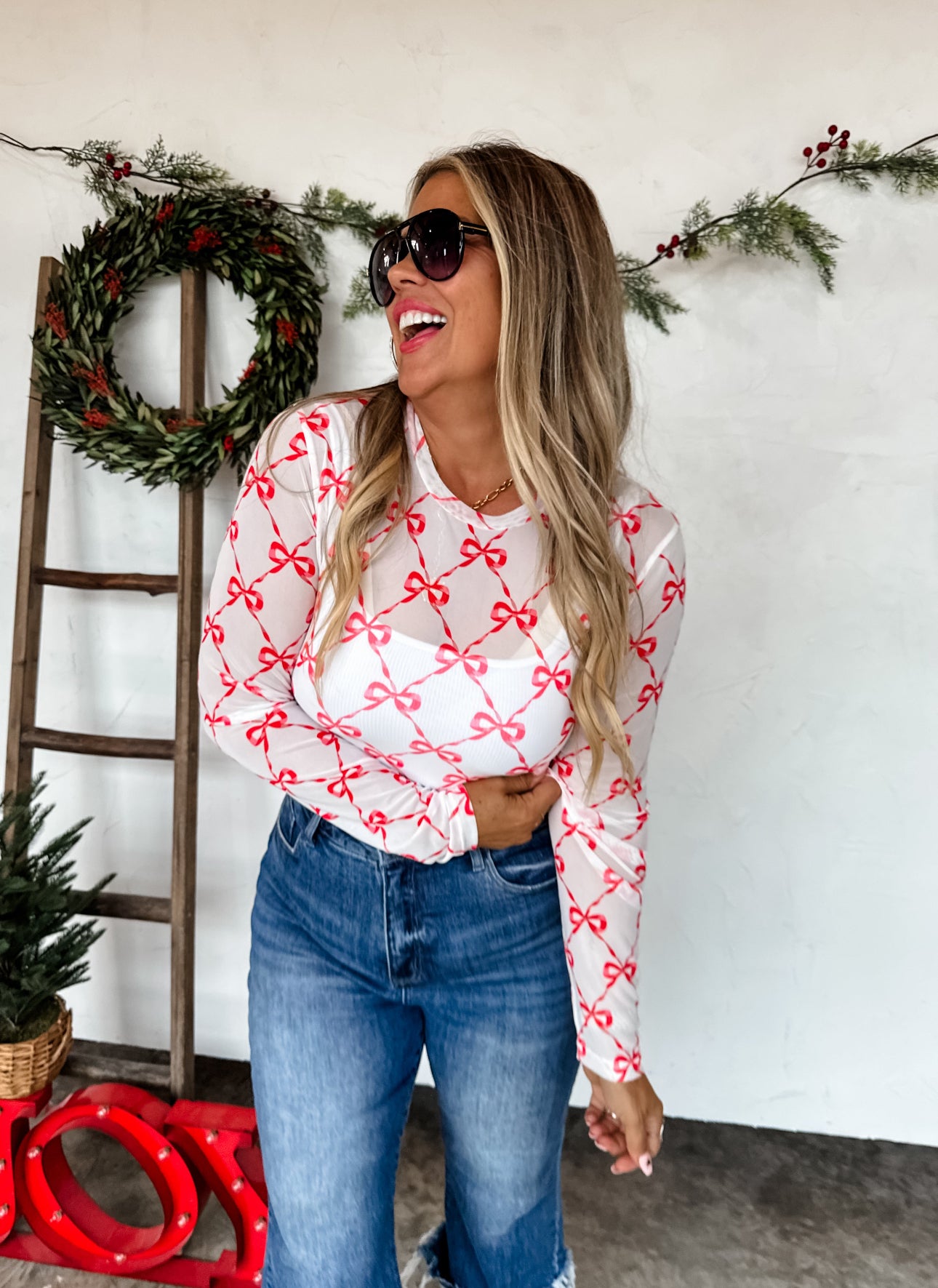 The Blakeley Mesh Holiday Print Top-Preorder Closes 9/3 @8PM CST