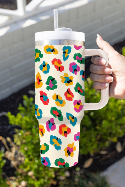 White Leopard Print Handle Stainless Tumbler 40oz