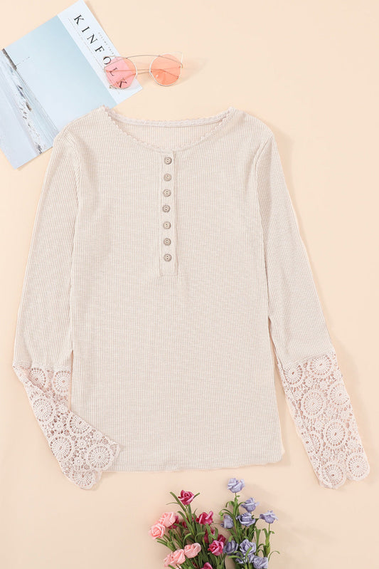 Beige Crochet Lace Button Top FB