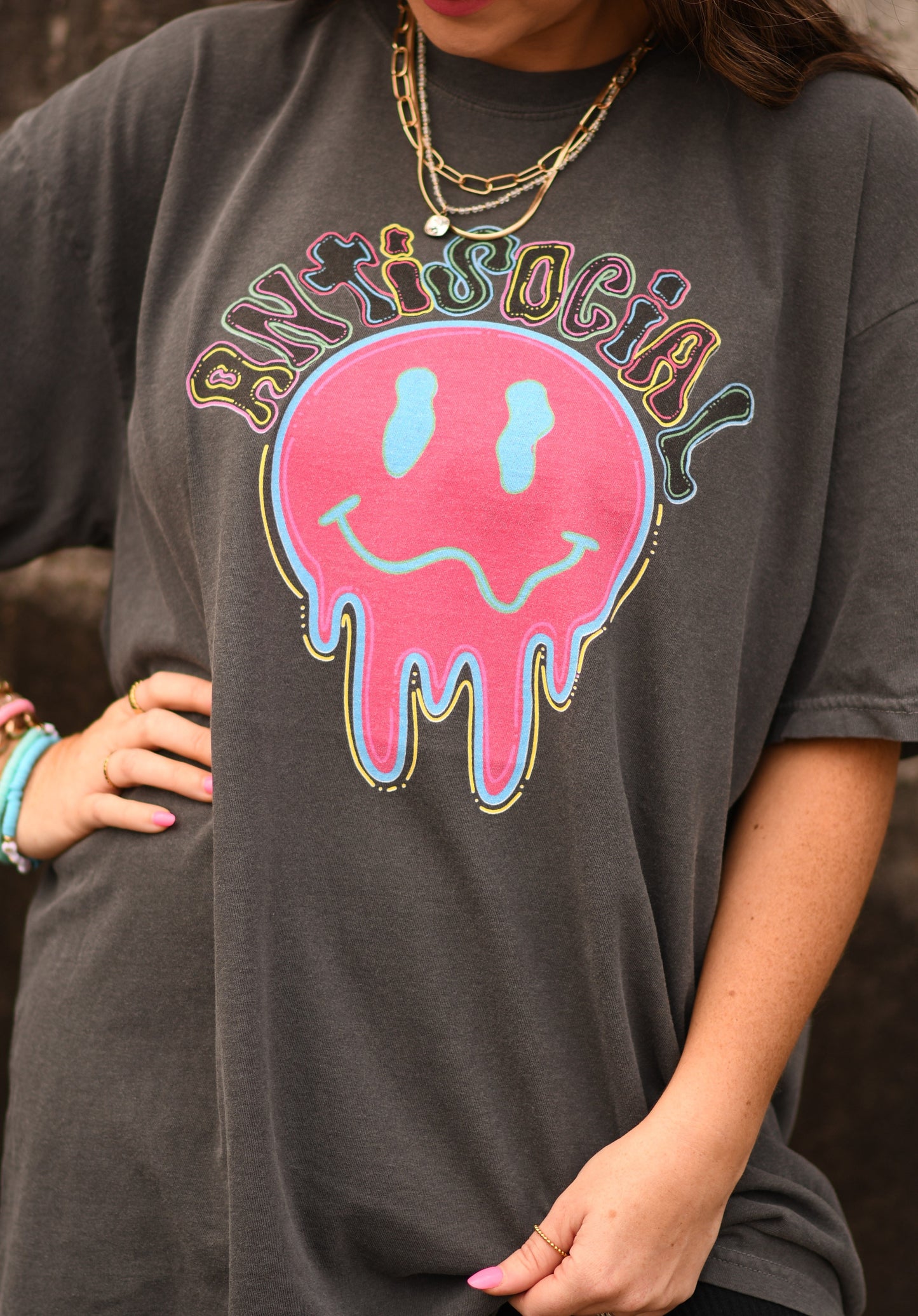 Antisocial Neon Smiley Tee