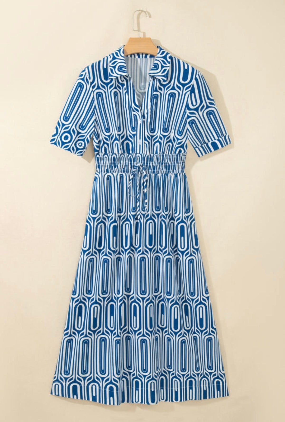Blue Geometric Drawstring Dress
