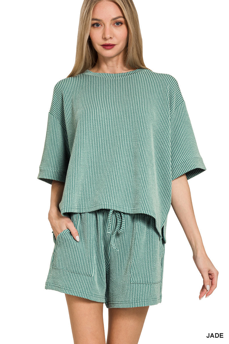 Ribbed Short Sleeve Zenana Set New RTS