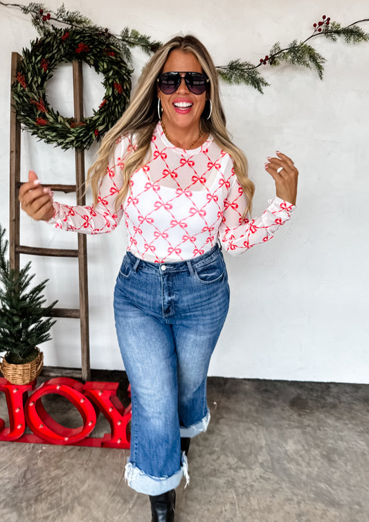 The Blakeley Mesh Holiday Print Top-Preorder Closes 9/3 @8PM CST
