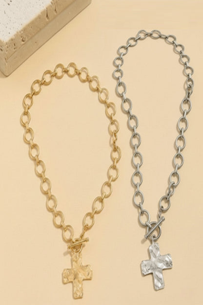 Hammered Cross Toggle Necklace Zenana New RTS